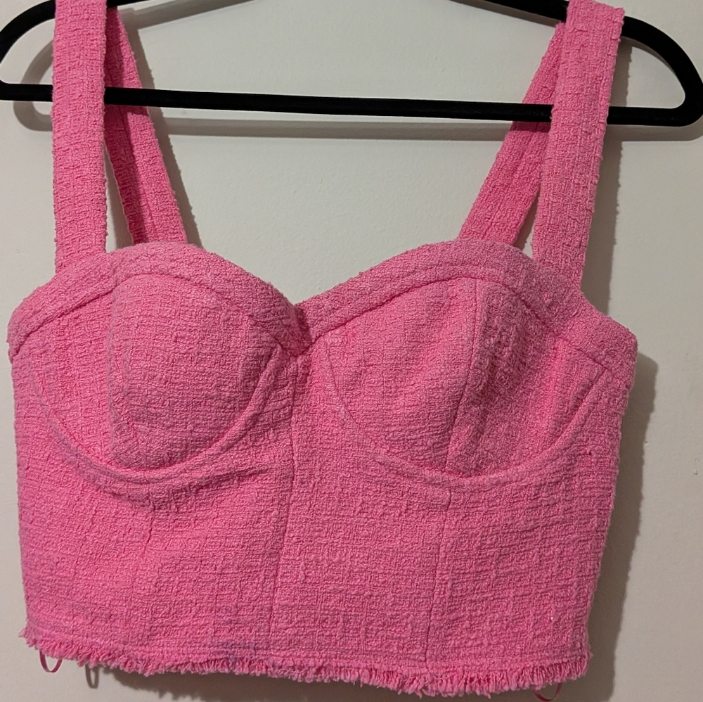 NWOT Zara Pink Tweed Crop Top